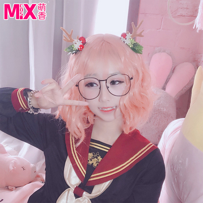 taobao agent Mengxiang family wig female short hair fluffy face facial lady short hair Korean waves and roll short curly hair orange pink