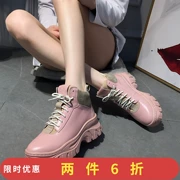 Giày da đế bệt châu Âu giày cao gót nữ 2019 đầu xuân thời trang mới Phiên bản Hàn Quốc của giày thể thao cao cấp nữ thủy triều hoang dã - Giày cao gót