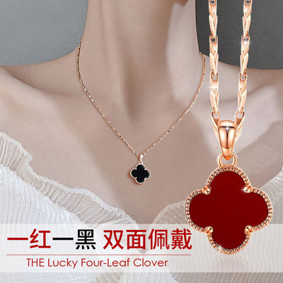 S925纯银项链女潮韩版四叶草网红吊坠学生锁骨链闺蜜女友生日礼物