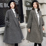 Mùa thu và mùa đông dài Phiên bản Hàn Quốc của quần áo rộng kích cỡ lớn của phụ nữ cộng với phân bón XL áo khoác len chất béo áo choàng MM - Áo khoác dài