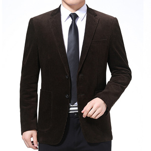 春秋季中年男条绒西装外套中老年人全棉灯芯绒上衣爸爸装50单西服