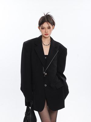 taobao agent Black colored advanced design spring classic suit jacket with zipper, trend of season