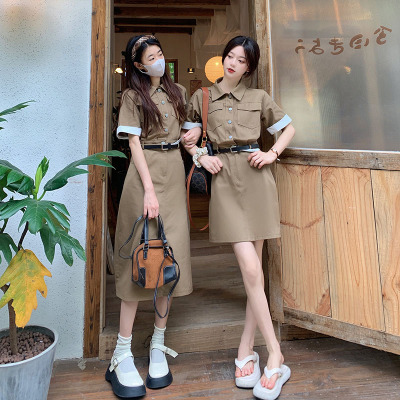 taobao agent Coffee summer advanced dress, fitted brace, mini-skirt, plus size, polo collar, high-quality style