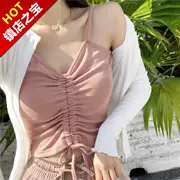 Mùa hè mới của phụ nữ phiên bản Hàn Quốc của dây rút cổ chữ V g lộ ra áo khoác rốn nhiều màu ngoài áo ren - Áo ba lỗ
