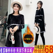 2018 hot mom new đính cườm bạc thời trang nhung nhung dày mùa đông mặc đáy váy đầm bà bầu