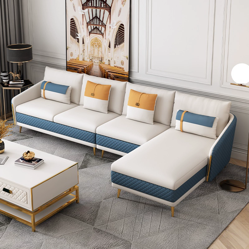Hiện đại ánh sáng sang trọng sofa da kết hợp căn hộ nhỏ phong cách Bắc Âu phòng khách ba người hình chữ L góc sofa với chaise - Ghế sô pha