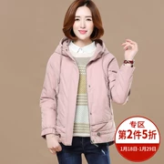 Tháng 9 Momo 2018 thu đông mới cho phụ nữ dài tay cotton dày trùm đầu dài Quần áo cotton ngắn giản dị của Hàn Quốc