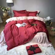 Đám cưới Bắc Âu màu rắn 80 ngày lụa bốn mảnh cảm giác mát mẻ Lysell bộ đồ giường bằng lụa lớn màu đỏ chủ giường - Bộ đồ giường bốn mảnh