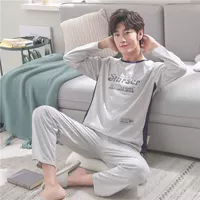 [Nhiều M-4XL] Bộ đồ ngủ nam mùa xuân và mùa thu dài tay áo cotton Thanh niên học sinh mỏng - Pyjama đồ bộ nữ