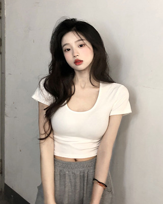taobao agent White summer short short sleeve T-shirt, top, plus size, with short sleeve, fitted