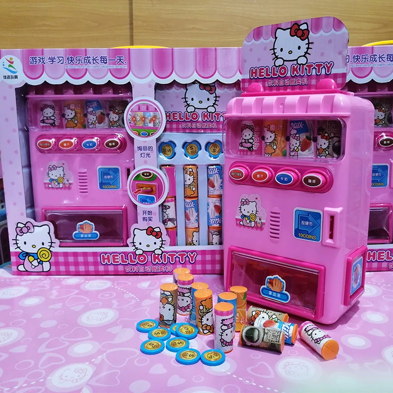 Máy bán đồ uống trẻ em Hello Kitty mô phỏng âm nhạc máy bán hàng tự động KT mèo máy bán hàng tự động đồ chơi cô gái - Đồ chơi gia đình