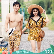 Mùa xuân nóng thời trang kích thước lớn ngực nhỏ hoa tập hợp tay áo bikini bikini áo tắm nữ đôi nam đi biển - Bikinis