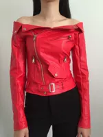 Mùa thu mới 2019 s lớn với cùng một đoạn quây từ cổ áo phù hợp với đầu máy da PU áo nhỏ màu đỏ - Quần áo da áo khoác da nữ giá rẻ