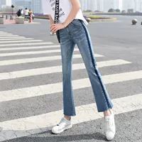 Мегафон, осенние джинсы, штаны, коллекция 2021, в корейском стиле, по фигуре, свободный прямой крой