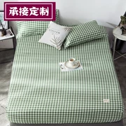 Giường bông đơn 100% cotton twill xanh kẻ sọc mỏng màu nâu pad che ký túc xá ký túc xá trải giường đàn hồi - Trang bị Covers