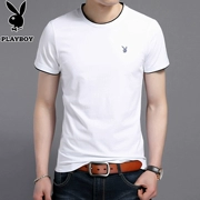 Áo thun trắng tay ngắn Playboy nam cổ tròn màu rắn Slim nửa tay áo xu hướng thương hiệu mùa hè nam tính từ bi - Áo phông ngắn