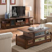 Nội thất phòng khách gỗ rắn Mỹ TV tủ bàn cà phê kết hợp đặt hộ gia đình căn hộ nhỏ ngắn tủ sàn đơn giản