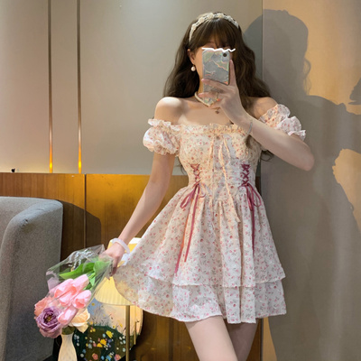 taobao agent Summer dress, fitted brace, design belt, plus size, open shoulders, trend of season