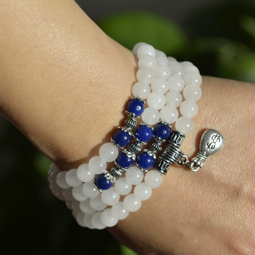 Натуральный браслет из нефрита, четки из круглых бусин, белые бусины, 108 бусин, 8mm