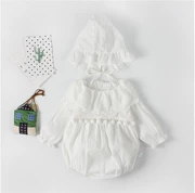 Baby jumpsuit mùa thu mới 3-6 tháng nữ bé cotton ren tay áo ngắn tay áo sơ sinh romper tam giác - Áo liền quần