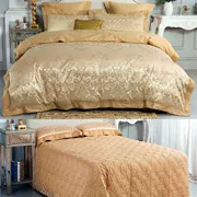giường lớp thêu hoa cưới bao gồm Continental denim bông bông khăn trải giường khăn trải giường váy cotton dày - Trải giường