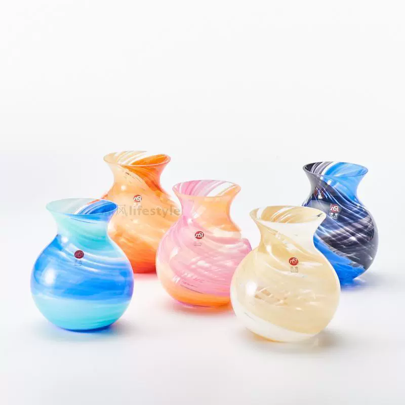 Nhật Bản Ishizuka aderia Tsugaru bình thủy tinh màu thủ công bình hình tròn - Vase / Bồn hoa & Kệ