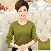 Mùa xuân và mùa thu quần áo mẹ trung niên đan đáy áo sơ mi trung niên phụ nữ mùa xuân đầm ngắn đoạn len mỏng phần - Phụ nữ cao cấp áo kiểu tuổi 60