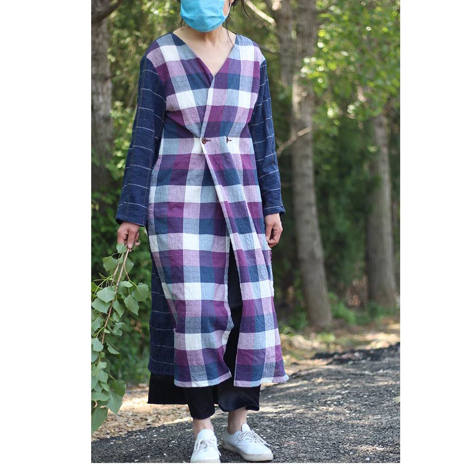 Spider web thiết kế độc lập phụ nữ màu sắc phù hợp với áo khoác kẻ sọc cotton mỏng áo gió đặc biệt - Trench Coat