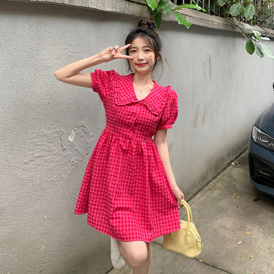 taobao agent Retro doll, summer design dress, plus size, doll collar, new collection, puff sleeves