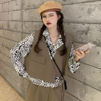 taobao agent Autumn set, retro fashionable vest, plus size, internet celebrity