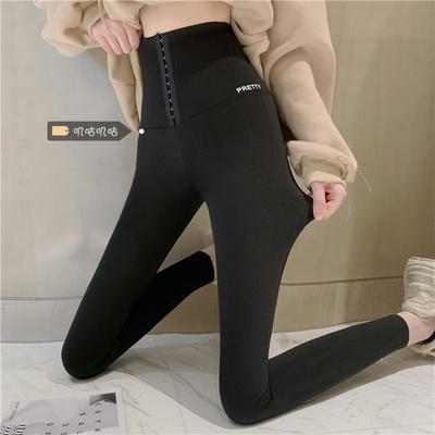 taobao agent Differential shark leather leggings female large size fat mm pants are thin spring, autumn and winter sports Barbie abdomen with velvet trousers