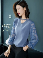 Mùa xuân mỏng phần đan áo sơ mi đan đáy của phụ nữ Hàn Quốc 2019 mới áo len cổ chữ v mới cho nữ áo thun dài tay - Áo len cổ chữ V áo len tay dài