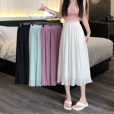 taobao agent Shiffon summer pleated skirt, long skirt, plus size, high waist, fitted, for pear shaped body