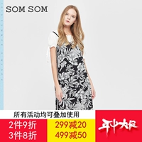 Somsom Soma 2019 hè ngắn tay dài mid-đầm giả hai dây tròn cổ Hàn Quốc - Váy dài đầm dài dạ hội