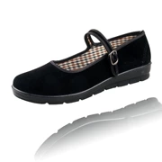 Sơn Đông Lutai nữ mô hình một nút giày chất lượng cao nghi thức đen giày thấp gót phẳng thấp cắt giản dị nỉ