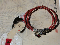 Украшения на руку 【朱颜改·微雨莲心】天然石榴石手串 925纯银祥云纹管 3mm