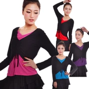 Qiao Mei mới nhảy vuông trang phục tập thể dục Quần áo thực hành Latin quần áo dây rút hai màu áo dài tay - Khiêu vũ / Thể dục nhịp điệu / Thể dục dụng cụ