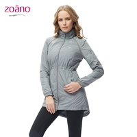 Zoano Zona Áo khoác thể thao mới có mũ trùm đầu dài Áo khoác thể thao dệt nữ có khóa kéo áo gió nữ 2020