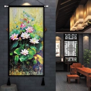 Trung Quốc tấm thảm sen may mắn may mắn trang trí sơn trang trí phòng khách nền tường chăn hiên treo bức tranh vải sơn phong thủy sơn