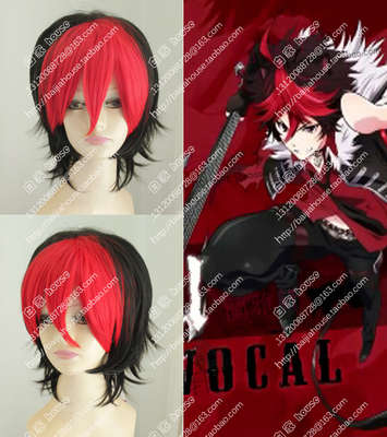 taobao agent Cosplay wig show by rock red lotus red black color matching short hair beautiful young boy Harajuku