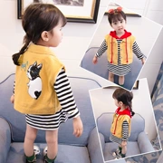 Áo vest nữ mùa xuân và mùa thu 0 nữ kho báu xuân 1 thời trang 2 trẻ em 3 mặc 4 bé mùa thu 5 tuổi cao bồi gầy - Áo ghi lê