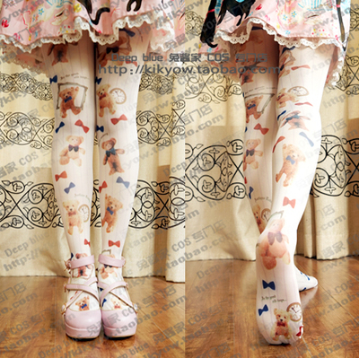 taobao agent Rabbit sauce】Japanese Gjiao Xiaobeng Slender teddy bear cute double -sided printing pantyhose