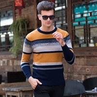 Tinh khiết cashmere áo len nam cổ tròn dày áo thun áo len thanh niên lỏng mùa thu và mùa đông sọc đáy dài áo len áo len áo da nam cao cấp