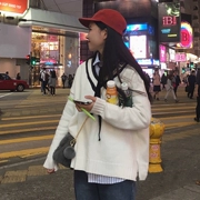 Mùa thu mới của phụ nữ Hàn Quốc phiên bản của các trường đại học gió lỏng hoang dã sọc áo thun áo len Harajuku áo len sinh viên áo khoác