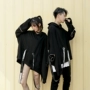 Guochao high street dark đen kích thước lớn quá khổ trùm đầu áo len nam giới và phụ nữ hip hop tide thương hiệu nổi băng thông thông hat BF ao hoodie
