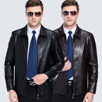 Áo khoác nam mùa thu 2018 mới dành cho nam trung niên kinh doanh da thường 8019 da đơn cộng với nhung áo khoác nam hàng hiệu