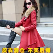 Áo thu đông 2017 mới Áo khoác da nữ Hained áo gió nữ size lớn dài thon gọn áo khoác nữ Hàn Quốc