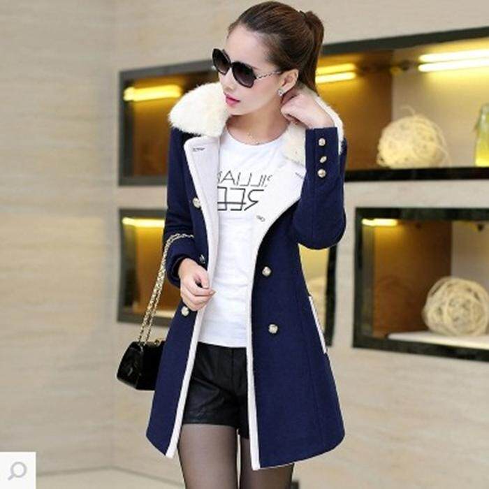 Mùa thu và mùa đông mới màu đỏ cao đẳng gió đôi ngực eo mỏng ngắn áo len áo khoác của phụ nữ dày clip