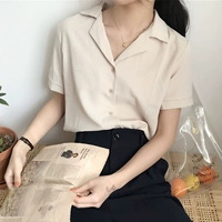 Mùa hè mới của phụ nữ phiên bản Hàn Quốc của bộ đồ thoải mái khí chất hoang dã sang trọng cổ áo sơ mi voan tay ngắn áo sơ mi cao cấp