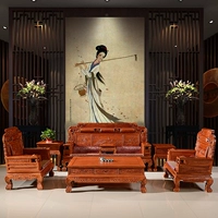 Đồ nội thất cổ bằng gỗ gụ gỗ hồng mộc Miến Điện Caiyuan sofa thế hệ thứ hai Trung Quốc kết hợp sofa phòng khách gỗ rắn - Bộ đồ nội thất kệ phòng khách